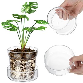 Baderke 2 Pieces Anti Slip Clear Glass Plant Pots with Drainage Holes See The Roots Growth Vase for Plant Nursery Glass Planter for Indoor Plant Modern with Terrarium Saucer (4 Inch)