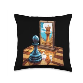 Pawn Queen Chess Player Mirror Reflection Potential Throw Pillow