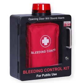 Bleeding Control Kit + Emergency Wall Mount Cabinet | Optional Lock & Alarm Feature Included (Black)