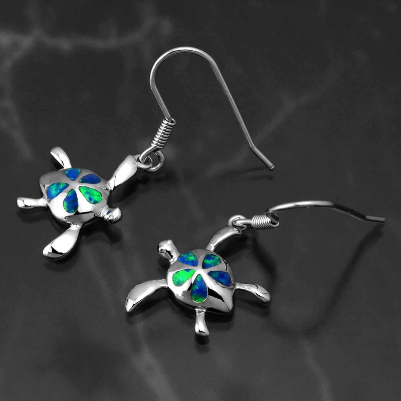 reirani Hawaiian Jewelry Blue Opal honu (Sea Turtle) Silver Stud