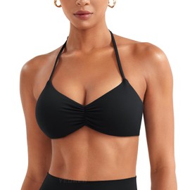 YEOREO Halter Sports Bras for Women Adjustable Strappy Open Back Impact Removable Pads Deep V Bra Workout Gym Yoga Crop Top Black L