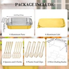 Maxcheck Disposable Chafing Dishes Buffet Set Chafer Wire Racks Buffet Stand Kit Dish Serving Trays Food Warmer Catering Supplies Included Serving Utensils and Stand(4 Sets,Large)