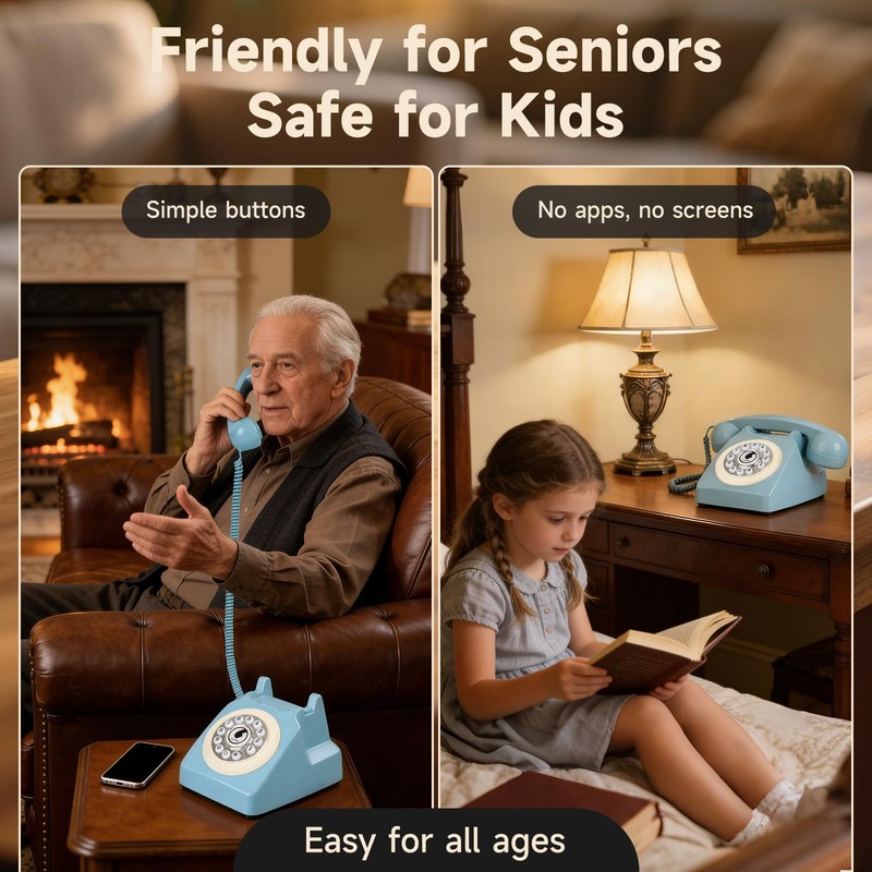 Bluetooth Landline Phone for Cell Phone, Retro Wireless Home Phones,Blue