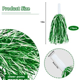 18PCS Cheerleading Pom Poms Green White Metallic Foil Plastic Pom Poms with Baton Handle for Game Sports Squads Dancing Party Football Basketball Club Spirit Sports Stage Performance Celebration