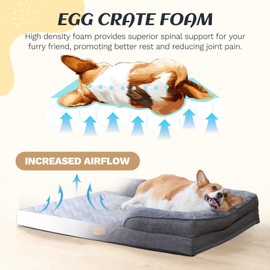 OUPEIWAWA Large Dog Bed Orthopedic with Bolster Sides Removable Egg-Crate Foam Waterproof Liner Pet Bed Sofa Couch with Removable Washable Cover Non-Slip Bottom, Dark Gray