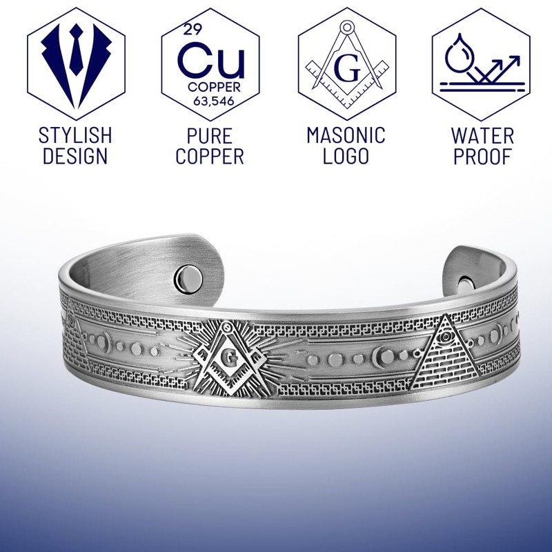 MasonicMan Masonic Men's Pure Copper Magnetic Adjustable Bracelet Bangle