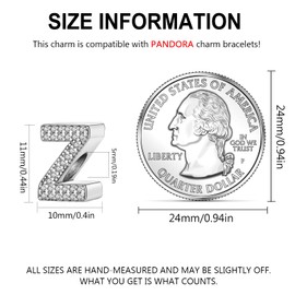 LMLMECREA Letter A-Z Charm Beads with Zirconia - Initials Alphabet Beads 925 Sterling Silver - Compatible with European Women's Bracelet & Necklace, Sterling Silver, Cubic Zirconia