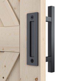 SMARTSTANDARD Heavy Duty 12" Pull and Flush Barn Door Handle Set, Large Rustic Two-Side Design, for Gates Garages Sheds Furniture, Solid Steel, Square, Black