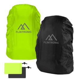 flintronic Backpack Waterproof Cover, 2 Pack Reflective Rucksack Cover, High Visibility Backpack Cover for Cycling, Running & Hiking (M 30-40L, Black & Green)