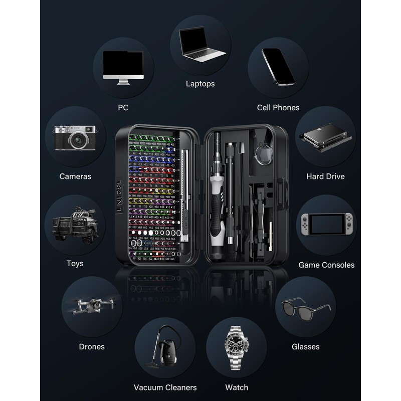 YESDEX Precision Screwdriver Set, 132in1 Magnetic Bits Screw Kit, Laptop