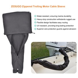 Zesugo 48-Inch Trolling Motor Cable Sleeve, Black Zippered Rigging Organizer and Protector (1-Pack)