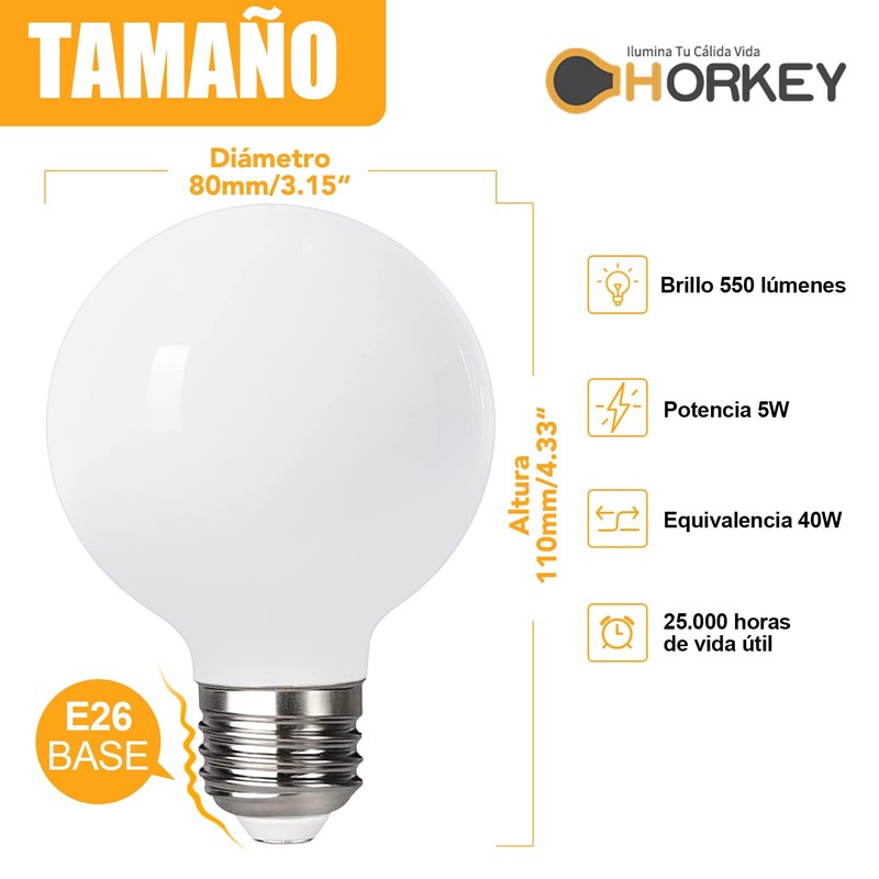 HORKEY Foco LED Moderna Bombilla Edison 4 Pza G25(g80) 5w