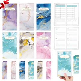 ReliThick 6 Set Undated Monthly Planner Blank Pocket Calendar for Purse 6.5" X3.5" Small Daily Weekly Pocket Planner with Bookmark and PVC Cover for Teacher Employee Appreciation Gifts (Marble)