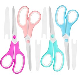 OMDAR 4 Pack Scissors All Purpose With Cover - 8.5" Heavy Duty Office Scissors - For Office, Home, School, and Crafts