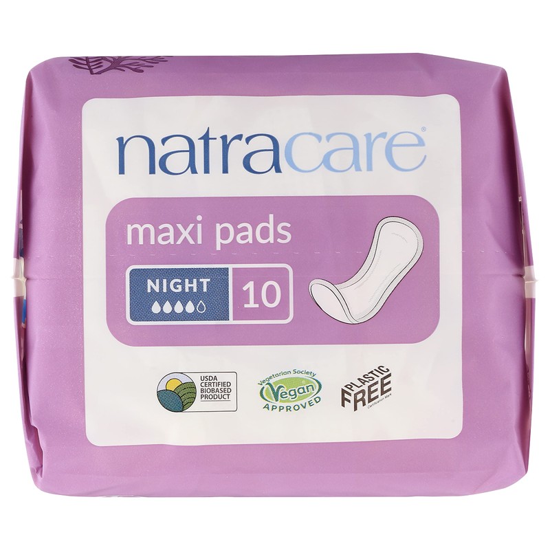Natracare Natural Feminine Night Time Maxi Pads, Extra Long, 10