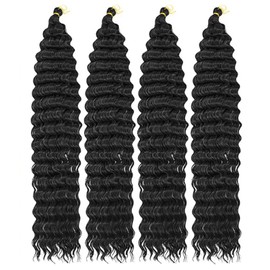 Ocean Wave Crochet Hair 24inch 4packs Deep Wave Crochet Hair Ocean Wave Braiding Hair Crochet Braids Synthetic Braids Wet and Wavy Braiding Hair For Black Women (#1B, 24inch4packs)
