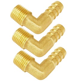 Joywayus Brass Hose Fitting,90 Degree Elbow,3/8" Barb x 1/4" NPT Male Pipe Water/Fuel/Air(Pack of 3)