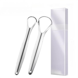 Stainless Steel Tongue Scraper 2-Pack (1 Large + 1 Small), Includes Storage Case, Freshens Breath & Prevents Bad Breath, Ideal for Adults & Kids