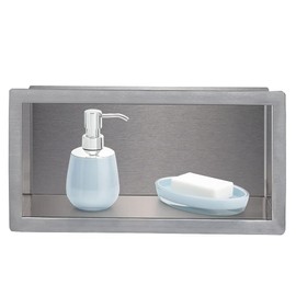 Sanbege 12"×6" Shower Niche Brushed Stainless Steel, Recessed Shower Caddy, Bathroom Shelf Insert Fits for 11"x5.1" Wall Hole Installation (Nickel)