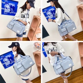 Small Gym Bag for Women, Waterproof Travel Duffle Bag Carry On Weekender Bag with Shoe Compartment & Wet Pocket, Gym Tote Bag for Travel, Workout, Sport