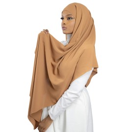 HE700 Women's Luxury Medine Silk Pull-On Hijab with Knot Hat, camel