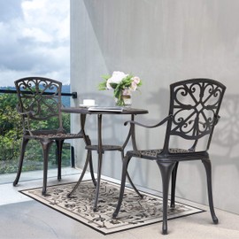 NUU GARDEN Bistro Set 3 Piece Outdoor All Weather Cast Aluminum Patio Bistro Set Patio Table and Chairs Set of 2 with Umbrella Hole for Backyard, Balcony, Front Porch, Lawn, Pool, Bronzer