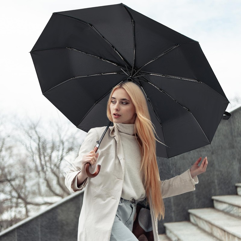 Silkfly 2 Pcs 48 Inch Auto Open Umbrella Wooden J