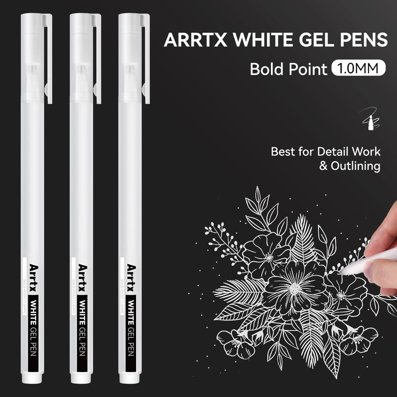 Arrtx White Gel Pen set, 1mm Gelly Roll Gel Ink