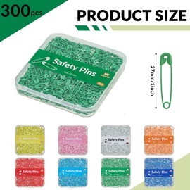 300 Count Colored Safety Pins 1 Inch, Small Safety Pins for Clothes, Sewing, Arts & Craft (Green)