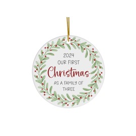 First Christmas as a Family - Tree Decoration Ornament Bauble Growing Family Keepsake – Growing Family Christmas Décor – Ceramic Holiday Ornament (2024, Family of Three)