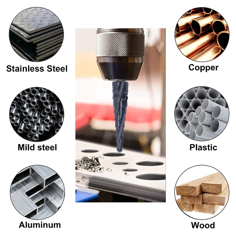 Spiral Grooved Step Drill Bit 4mm to 12mm Step 1/4in