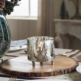 VHC Brands Silver Christmas Mercury Glass Candle Holder 4x4x4