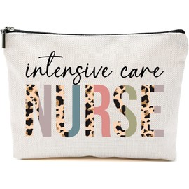 Intensive Care Nurse Cosmetics Bag - Leopard Intensive Care Nurse Makeup Bag - Gifts For Intensive Care Nurse - Intensive Care Nurse Birthday Gift - Cosmetic Travel Pouch Bag, White, 7”x9.8”