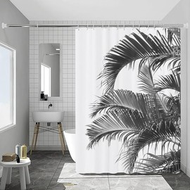 GardEssere Elegant Palms Tree Leaf Black Silhouette on White Shower Curtain for Bathroom Tropical Leaves Bath Curtain with 12 Hooks Waterproof Polyester Curtains Festival Gift 183X183 CM