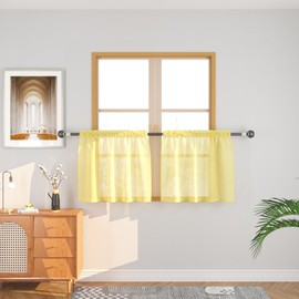 UPOPO Yellow Kitchen Tier Curtains 24 inch Sheer Linen Textured Farmhouse Short Small Mini Sheer Cafe Curtains Over Sink Cabinet Caravan Door Bathroom Vintage Rustic 2 Panelss Rod Pocket 34"x24"