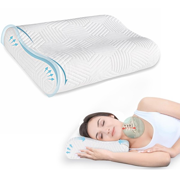 LAMB® Ergonomic Cervical Pillow, Memory Pillow, Teen Shape, Medical Device, Orthopedic Neck Pain Cushion, Anti-Snoring for Bed, Washable Pillow Case 50 x 35 cm