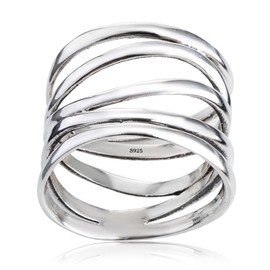 THJEW Multi Rows Cross Lines Knot Band Ring,S925 Sterling Silver Wide Chunky Bands Ring,Cocktail Party Statement Band Ring for Women (Ring_A, 7)