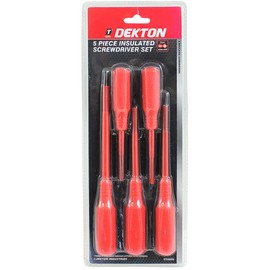 DEKTON DT65502 Insulated Screwdriver Set, Black/Red, Set of 5 Piece