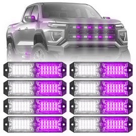 ELECHOI 8pcs 12-LED Emergency Strobe Light Ultra Slim Grille Flashing Warning Light Kit for Vehicles and Trucks (Purple/White)