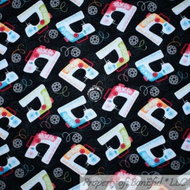 Studio E BonEful FABRIC FQ Cotton Quilt VTG Black Pink Antique Sewing Machine Bobbin Girl