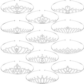 Hicarer 12 Pieces Children Girls Rhinestone Tiaras Crystal Tiara Rhinestone Princess Crown Princess Crystal Headband Vintage Girls Crowns for Kids Wedding Prom Birthday Party (Elegant), approx. 14 x