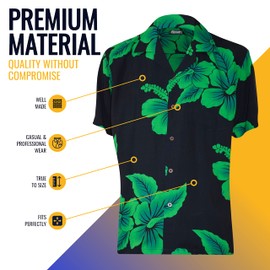 Favant Hawaiian Shirts - Hibiscus Comfortable Hawaiian Beach Shirt for Men. Lightweight Mens Hawaiian Shirts That Dries Quickly (Black Green, XL)