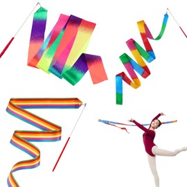 Rhythmic Sports Gymnastics Band, Pack of 3 Premium Gymnastics Bands with Rod, Children's Rainbow Band, Band for Dance, Gymnastics, Rhythmic Sports Gymnastics, Circus, Ideal Gift for Girls, 2 m