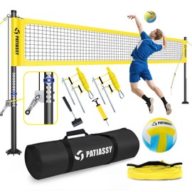 Heavy Duty Professional Volleyball Net Set for Backyard & Beach, 32-Ply Reinforced Net with Steel Anti-Sag Winch, Height-Adjustable Rust-Proof Aluminum Poles & Portable Carry Bag