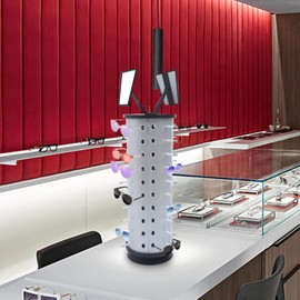 Rotating Eyewear Display Rack Sunglass Display Stand Sunglasses Holder Glasses Holder Stand With Mirror, Store Retail Display 40 Pairs Frames Countertop Sunglasses Rack Sunglasses Display Stand