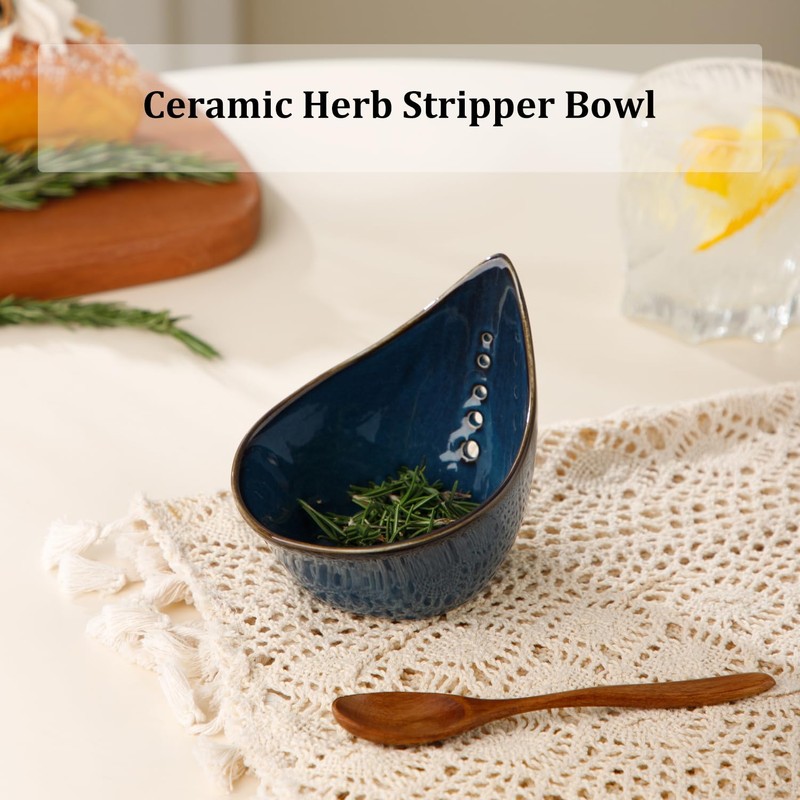 Herb Stripper Bowl, Ceramic Herb Peeling Bowl, Kitchen Herbs Leaf