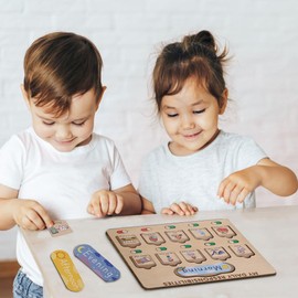 Wooden Chore Chart for Kids Visual Schedule, Routine Chart for Kids, Morning Bedtime Routine Chart for Toddlers Ages 2-4, Daily Kids Schedule Board for Home (02)