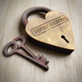 Winchester Heart Solid Brass Lock & Keys With Antique Finish (4.5" x 3")