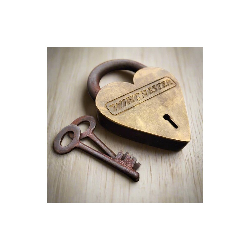 Winchester Heart Solid Brass Lock & Keys With Antique Finish