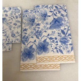 Four (4) Paper Decoupage Napkins - Blue & White Floral Print - Chinoiserie